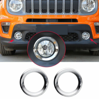 2PCS Front Fog Light Lamp Cover Trim Ring for Jeep Renegade 2019-2022 Chrome