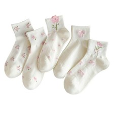 CazDopaM 5 Pairs Floral Ankle Socks for Women Cute Flower One Size, 5-pairs