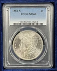 1881 S Morgan Silver Dollar PCGS MS-66