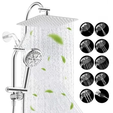 High Pressure Rainfall Shower Head with Handheld Spray Adjustable Slide Bar