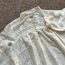 Character Vintage Floral Jacquard Nightgown Ivory Lace Trim Long Sleeve L/XL