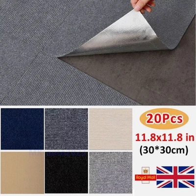 CP-AUTO 20pcs Carpet Tiles Squares 12" x 12" Self Adhesive Soft Padded Carpet Floor Tile