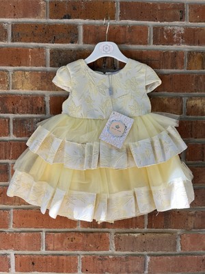 BEAU KID - GIRLS YELLOW TULLE Layered Lemon DRESS Size 6-9 Months Coquette Lace