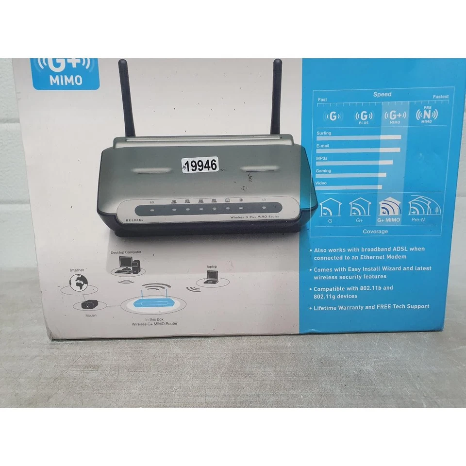 Belkin F5D9230UK4 Wireless G+ MIMO Router 1000ft Range 108 Mbps 4-Ethernet Ports - Image 3 of 4