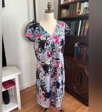 Adrianna Papell Floral Sheath Dress Knee Length V-Neck Short Sleeve 22W