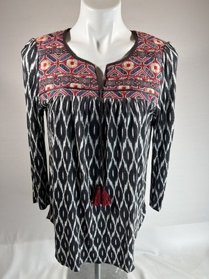 One September Blouse Womens Small Embroidered Tassel Boho Festival Cottagecore