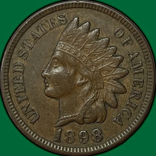 1898 Indian Head Cent Almost Uncirculated AU Coin #34198