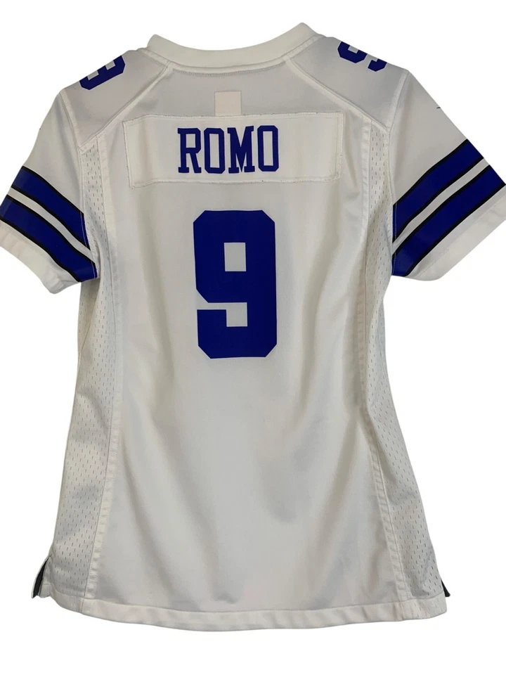 Camiseta retro para mujer Nike NFL Dallas Cowboys Tony Romo #9 blanca talla S Foto 2 de 4