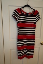 BANANA REPUBLIC MULTI STRIPED RED & BLACK SHORT SLEEVED SHEATH DRESS SIZE 4