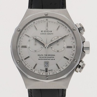 EDOX 10106 Delphin Chronograph white Dial Quartz Stainless Steel Leather Men s