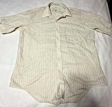 Vintage Arrow Shirt Mens 17 Short Sleeve Tan Beige Striped USA Made Dress Shirt