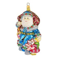 Larry Fraga Magical Blue Blown Glass Ornament Santa Teddy Bear 466