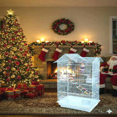 Mcage 38-Inch Double Roof Top Large Flight Bird House Cage Toys Climbing Ladder