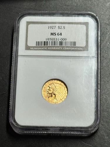 1927 $2.5 INDIAN HEAD QUARTER EAGLE BU $2.5 GOLD COIN GRADED NGC MS64 (Slab1349)