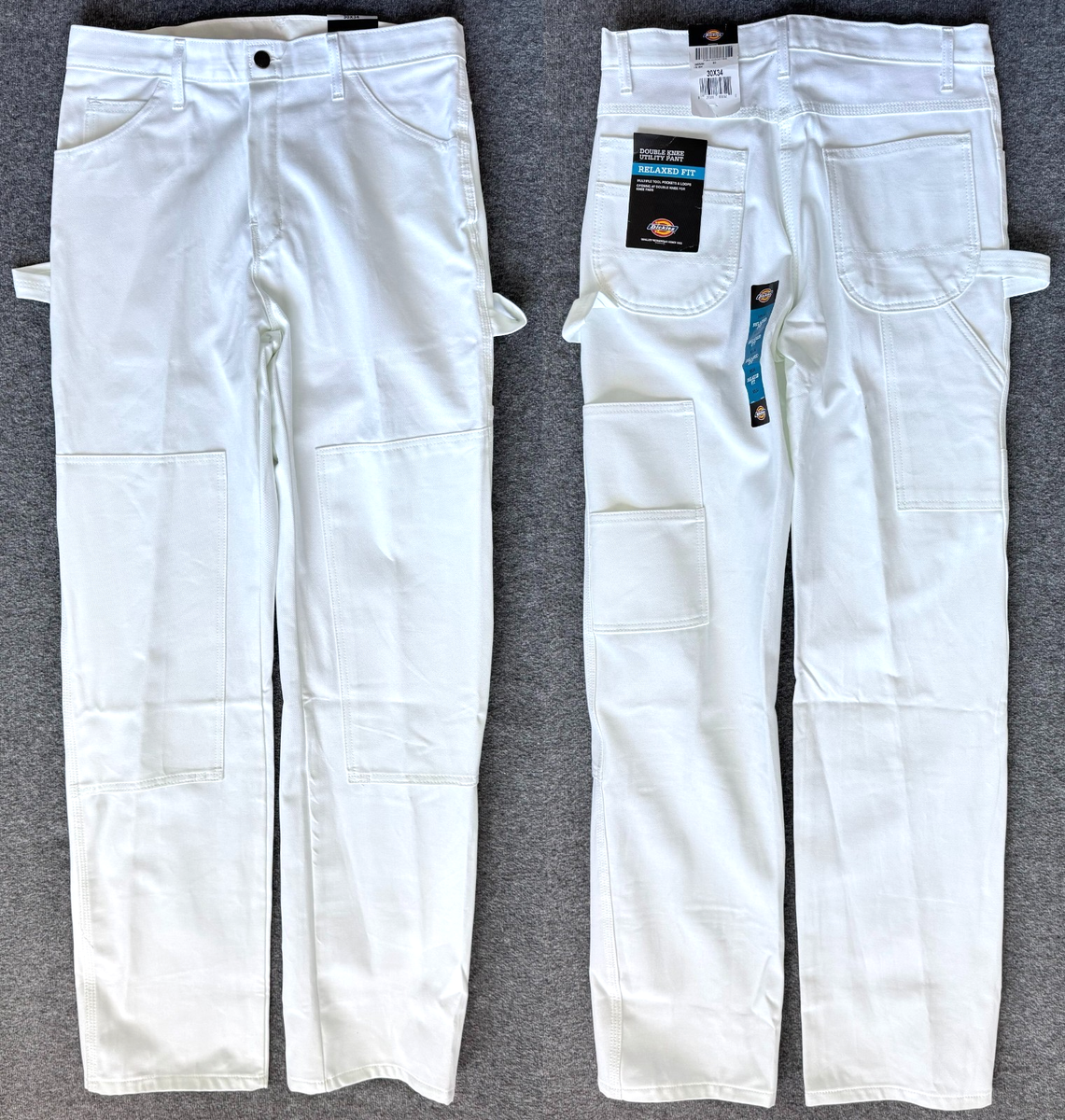 NWT Dickies Double Knee Utility Pants Men 30x34 White Relaxed Fit