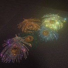 Peacock Feather Shape Appliques Iron-On Transfer Rhinestone Patch Glitter Crafts