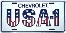 Hangtime 104 Chevrolet USA-1 Embossed Metal auto tag 6 x 12 