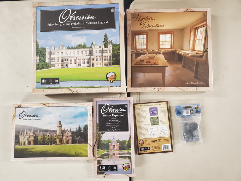 Obsession Board Game w Wessex, Upstairs Downstairs, Charactor's and Metal Coins