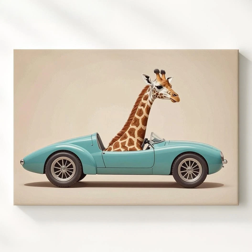 Giraffe In Convertible Canvasplayful Animal Wall Art For Kids