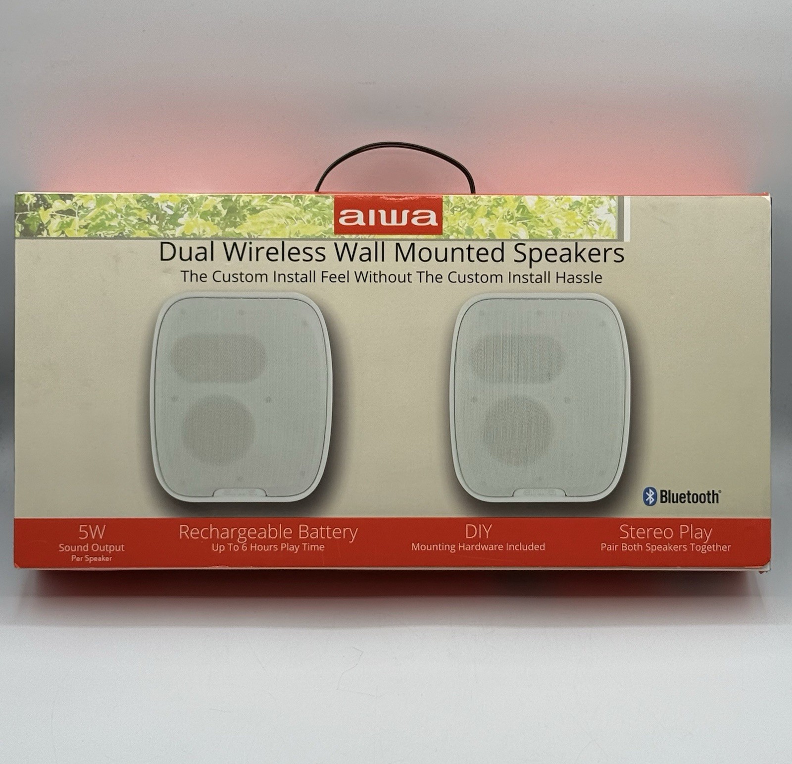 Aiwa Dual Wall Mounted Wireless Speaker Kit - White - BRAND NEW