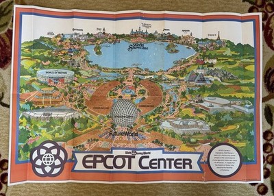 VINTAGE 1982 WALT DISNEY WORLD EPCOT CENTER PARK MAP POSTER - 44  X 29.5 
