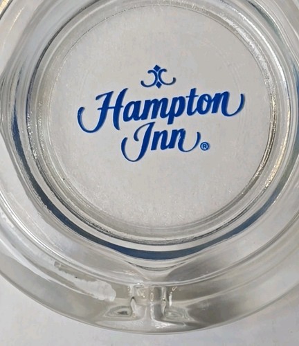 Hampton Inn Hotel Glass Ash Tray Clear Glass Blue Wording Pre-owned Vintage - Picture 9 of 14