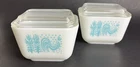 Two Pyrex  Amish Butterprint Turqoise Rooster 0501 Refrigerator Dishes w/ lids