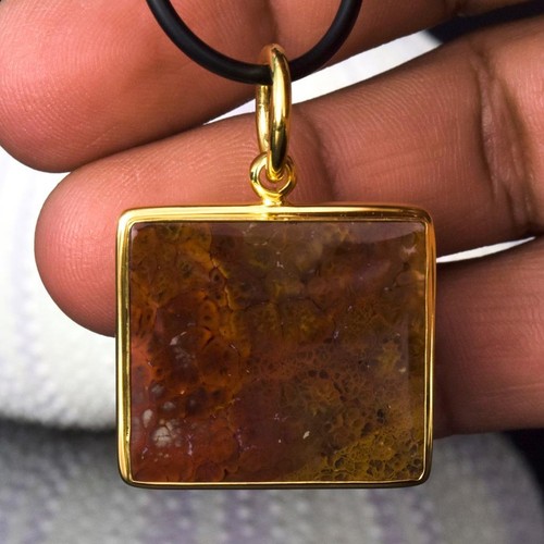 Anhänger Feder Achat Cabochon & Vermeil 18K Vergoldet an Sterling Silber 6.26 G - Bild 9 von 13