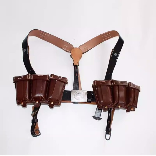 WWII Replica German Y-shaped belts Shoulder Straps 98K Triple Cowhide Bags NEW - Picture 8 of 13