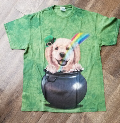The Mountain Lucky Dog Size L Green T Shirt NEW Puppy Irish