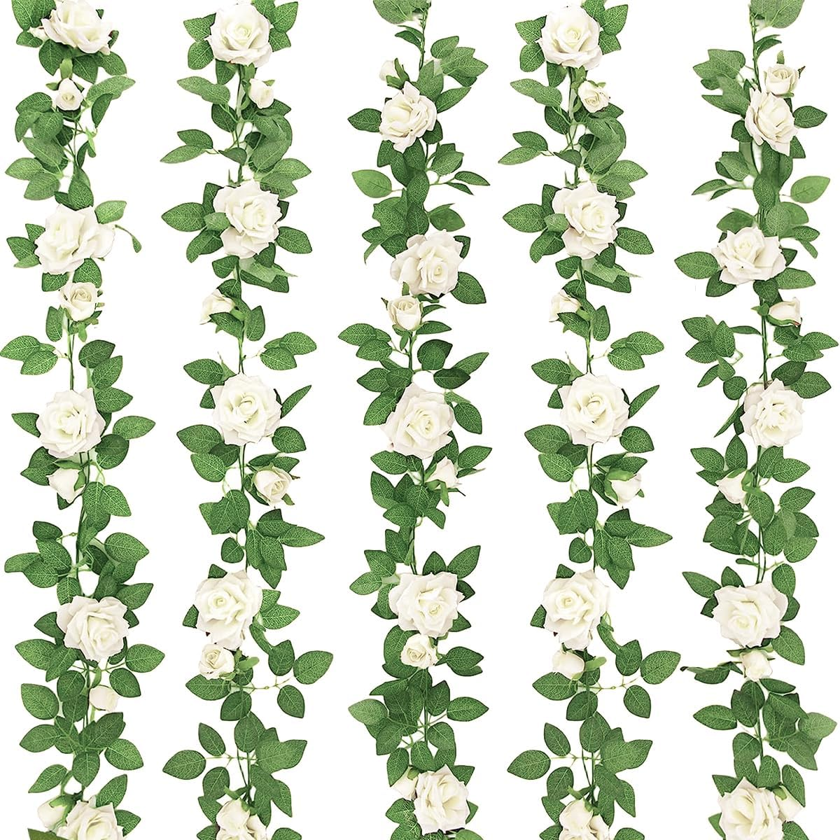 5Pcs 32.5FT White Artificial Flower Garland Vine Wedding Decor