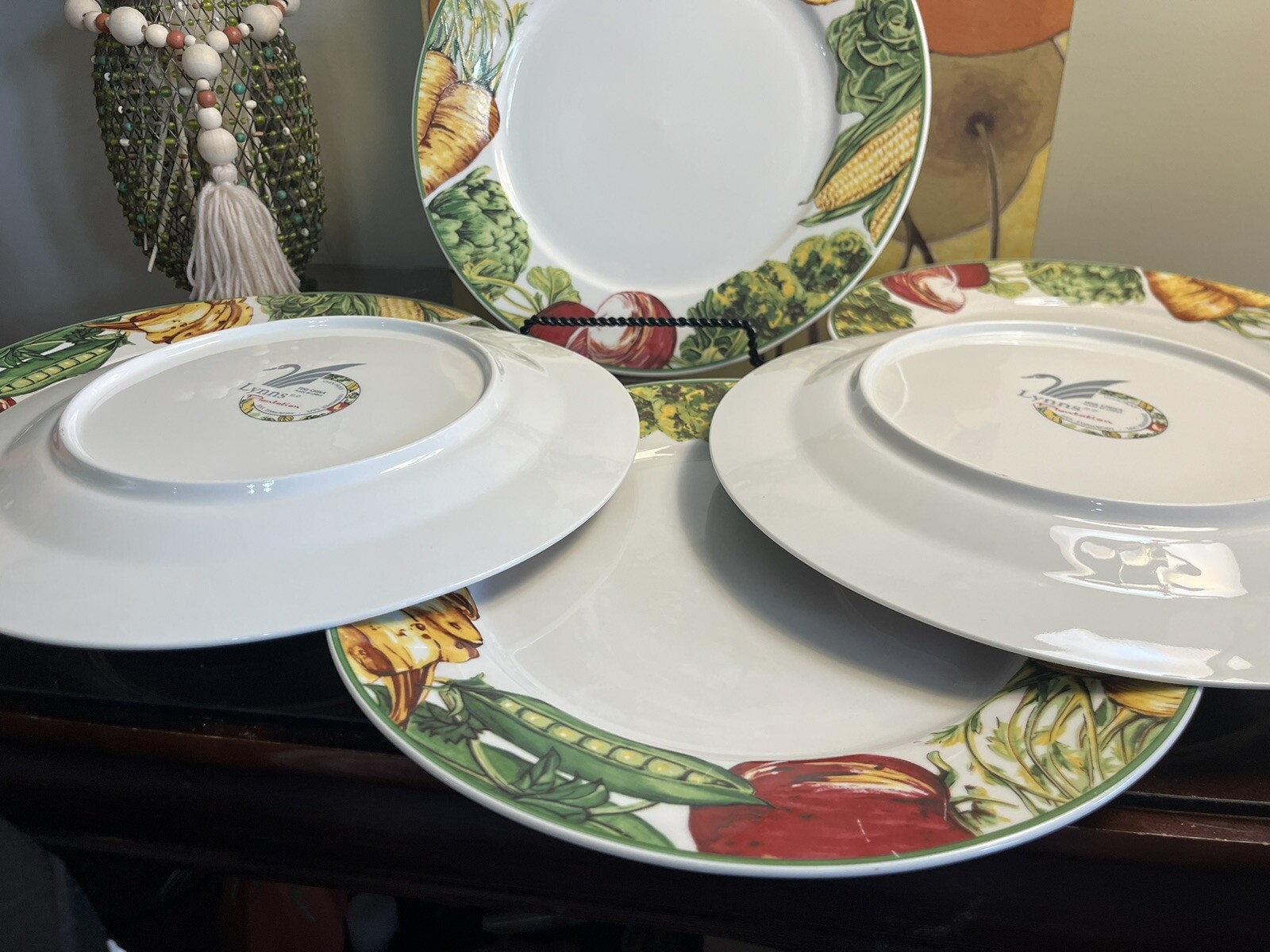 Lynn's Fine China 6- Chop Dinner Plates, Measures 12 “ Vegetable Medley Design