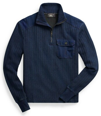 RRL プルオーバー POLO RALPH LAUREN RRL 1940 WASHED INDIGO BLUE QUARTER ZIP MOCKNECK