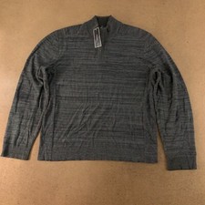 Alfani Men's Size XXL Black Ice Heather Cotton Knit 1/4 Zip Pullover Sweater NWT