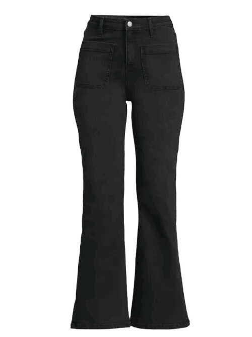 Time & Tru Womens High Rise Slim Fit Flare Jeans with Patch Pockets Size 18 Black New