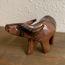 Hand Carved Dark Wood Water Buffalo Figurine Sculpture Animal Wildlife
