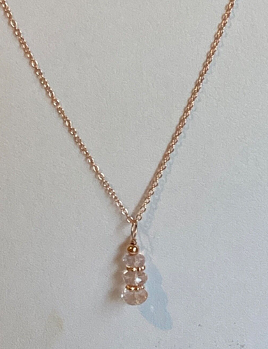 Morganite Graduated Bead Pendant on a 19.5" RG Plated 925 Silver Cable Chain - Picture 2 of 5
