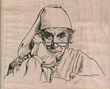 Grumpy Nightcap Man 3 1/2 x 2 3/4" Rubber Stamp, People Stamp, Man Stamp