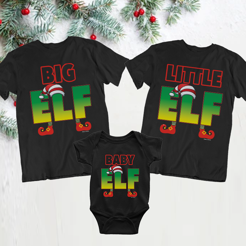 Big Little Baby Elf Mens Womens Kids Baby Christmas Gift T-Shirt Matching Tee