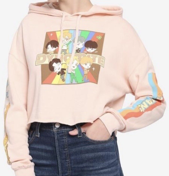 TINY TAN BTS KPOP Dynamite Crop Pull Over Hooded Sweatshirt
