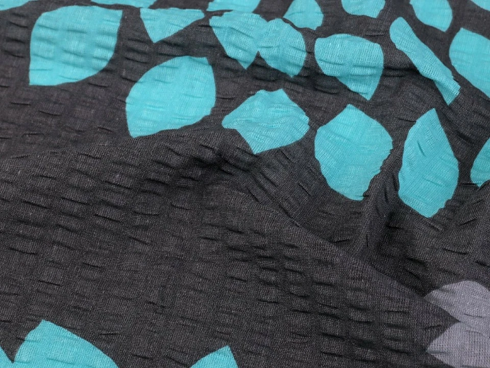 Baumwollkrepp, Seersucker, Serie Mandala, gemustert, Grau / Türkis, 160cm - Bild 3 von 4