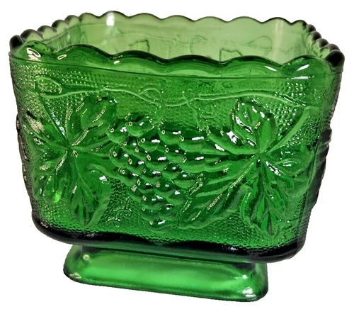 Anchor Hocking Vintage Green Glass Footed Square Candy Dish