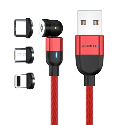 Magnetladekabel USB drehbar 360°180° Micro USB/USB-C/iPhone 2.4A Ladekabel 1m - Bild 1 von 4
