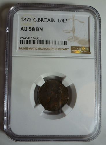 Great Britain Victoria 1/4 Pence (Farthing) 1872 NGC AU 58 BN - Picture 3 of 4