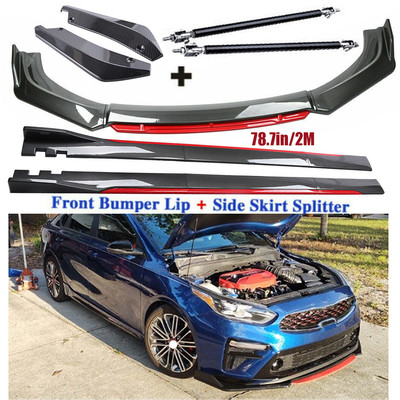 For Kia Stinger GT-Line Carbon Fiber Front Bumper Lip Spoiler + Side Skirt Rear
