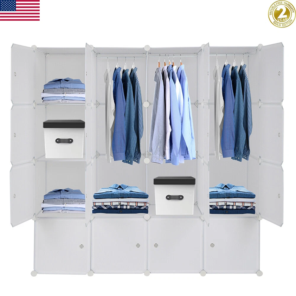 16-Cube Closet Organizer Storage Shelves, DIY Plastic Modular Cube Storage  System Organizer Rack with Door, Cubby Closet Cabinets Shelves Organizers,  Modular Bookcase Organizers Unit 