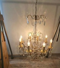 lustre pampilles. 8 branches. Bronze doré