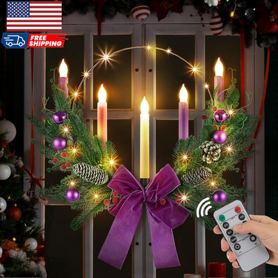 1 Set Advent Wreath with 5 Flameless Candle Pink Purple White and Timer Remote