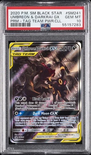2020 POKEMON SM BLACK STAR PROMO #SM241 UMBREON & DARKRAI GX PSA 10