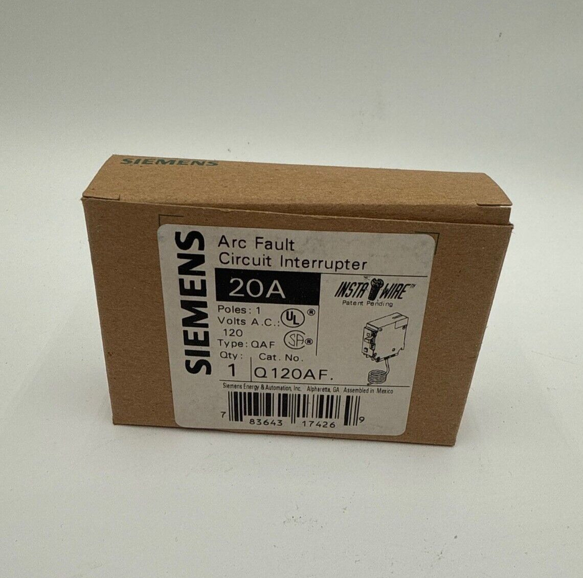 SIEMENS Q120AF Circuit Breaker 20A 1P 120V QAF Arc Fault 20 Amp 1 Pole New